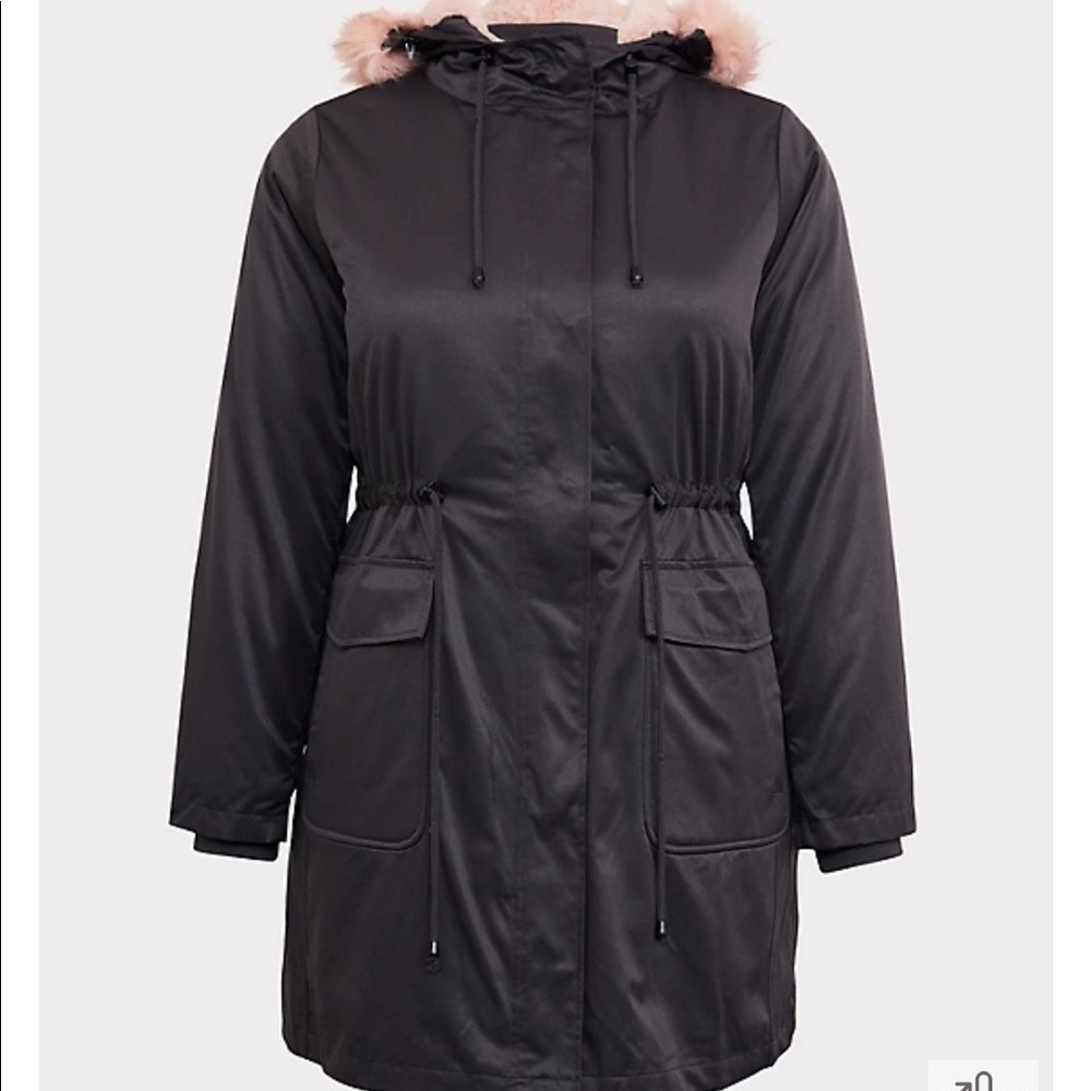 GREY TWILL & PINK FAUX FUR TRIM 3-IN-1 PARKA